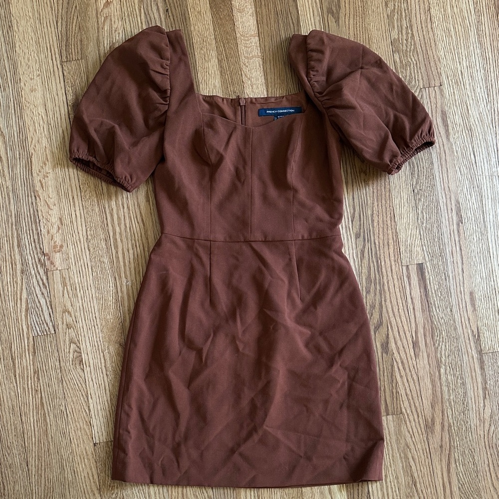 French Connection Brown Puff Sleeve Mini Dress